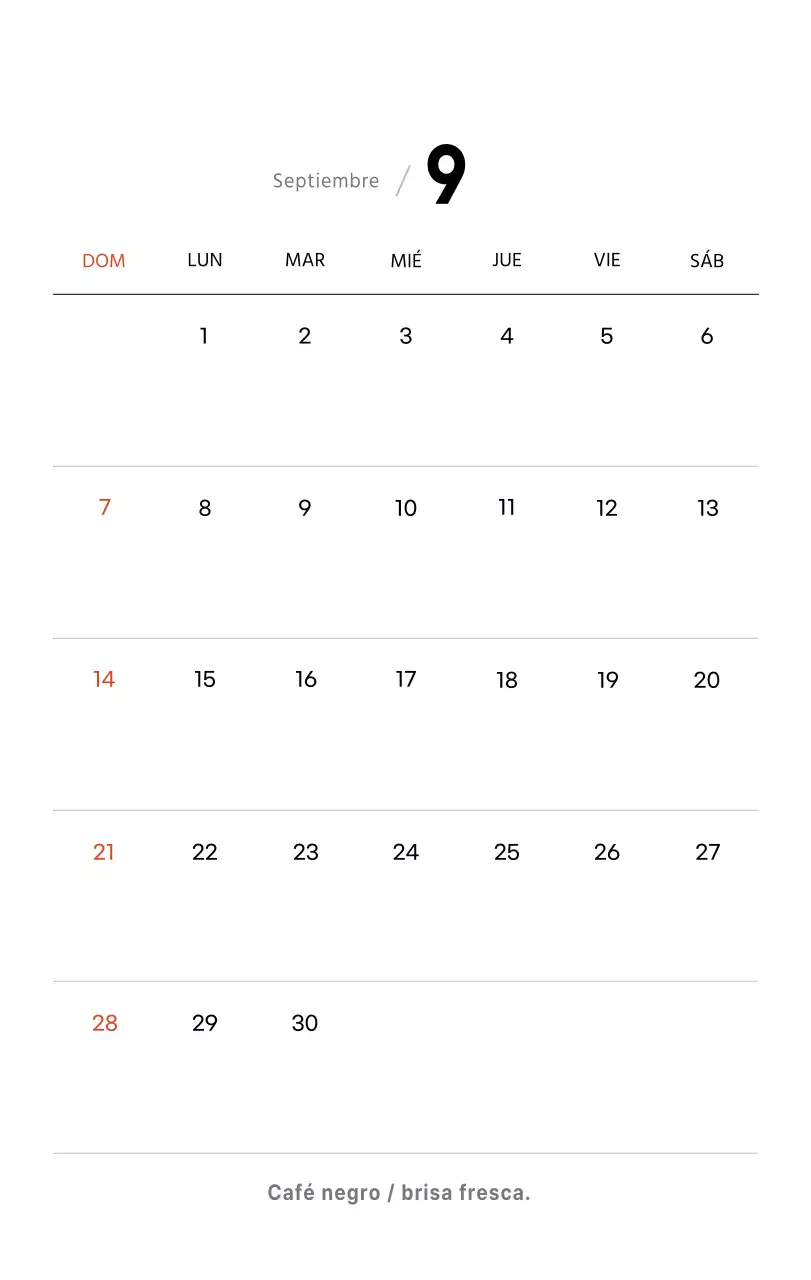 Sencillo calendario de sobremesa con fotos de cafés en tonos blancos