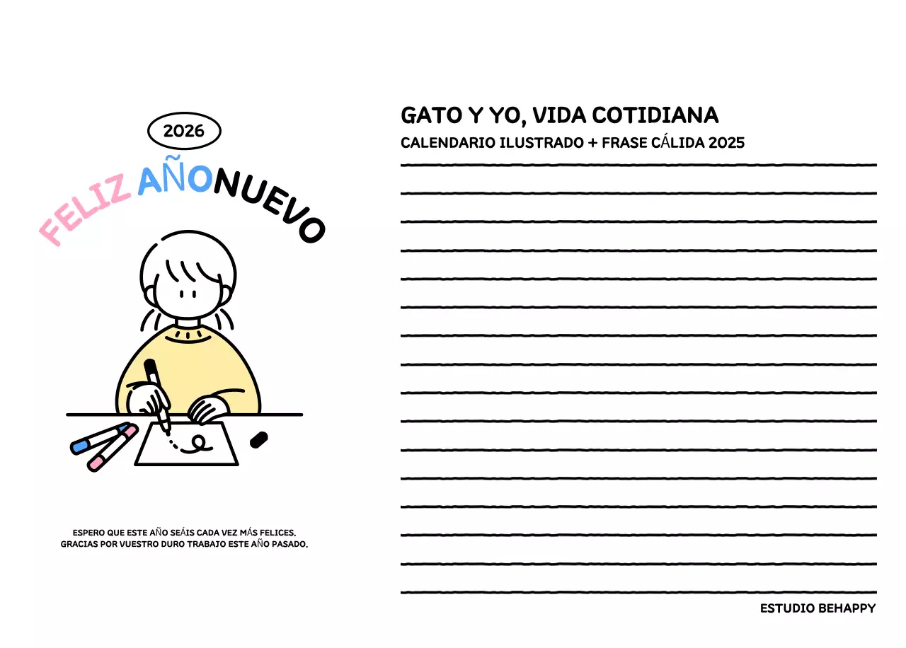 Calendario ilustrado con un bonito estilo de líneas