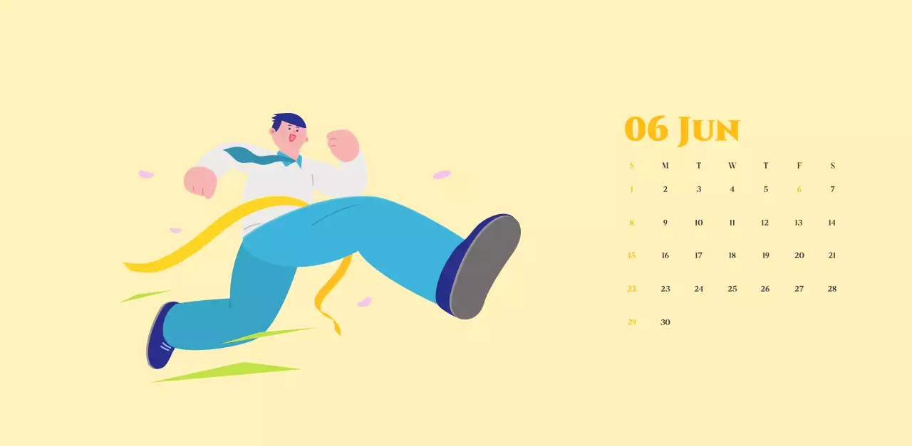 Kalender mit Jugendillustrationen auf gelb-grünem Hintergrund