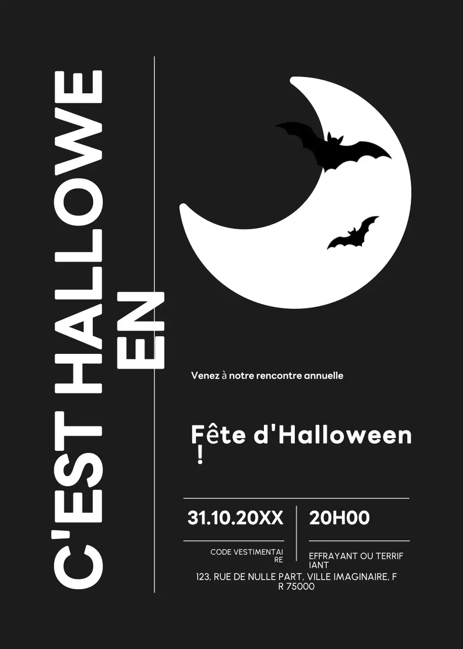 invitation noire minimale pour Halloween
