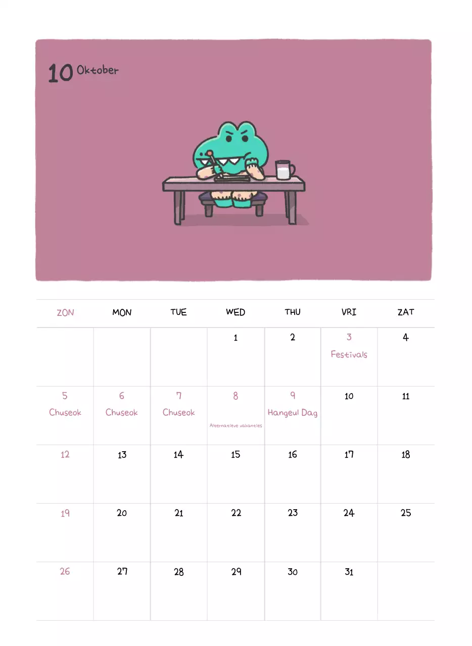 Een kalender met een schattig Ago-illustratieconcept