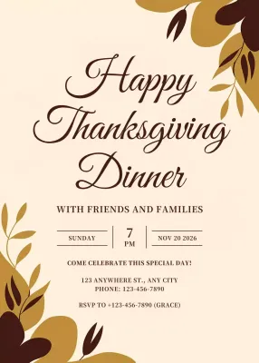 Beige Elegant Thanksgiving Invitation Poster