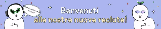 Avviso di benvenuto per nuovi assunti con bavaglio in malva e giallo
