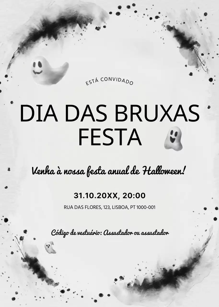 convite de Halloween minimalista preto