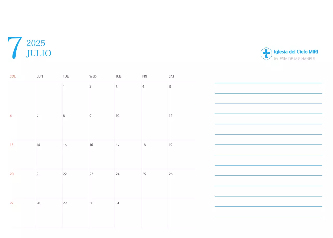Calendario eclesiástico azul de concepto moderno