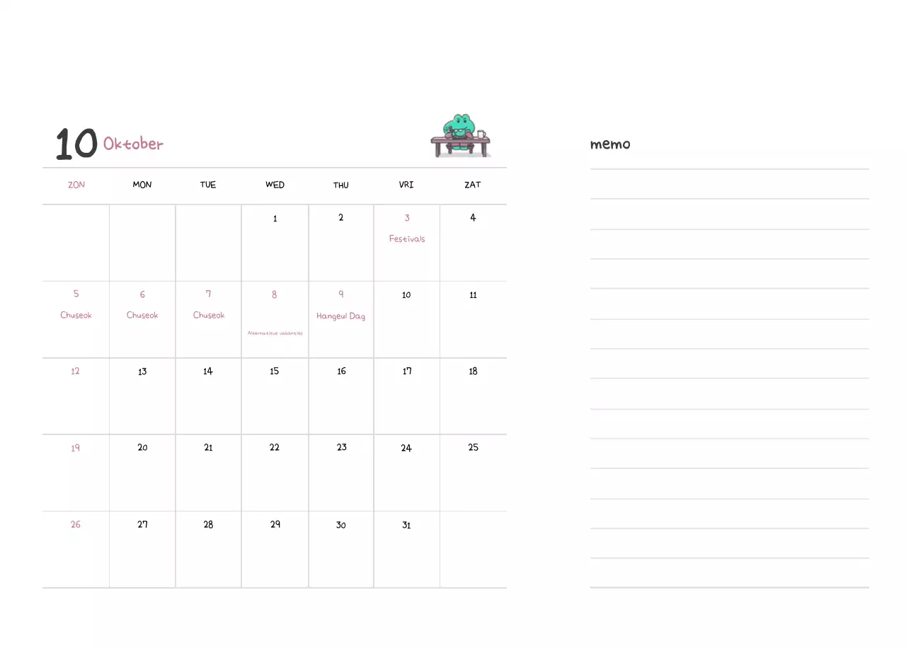 Een kalender met een schattig Ago-illustratieconcept