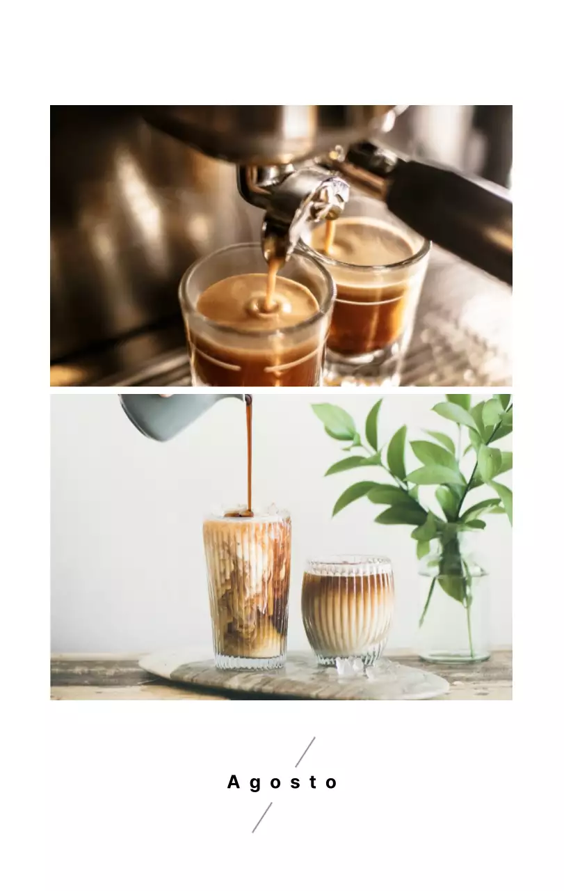 Semplice calendario da tavolo con foto di caffè per bar nei toni del bianco