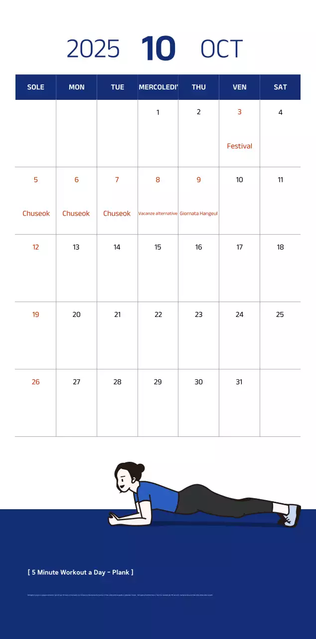 Calendario semplice con illustrazioni blu e pulite