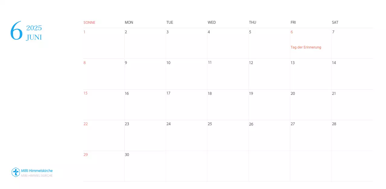 Blaues modernes Konzept Kirchenkalender