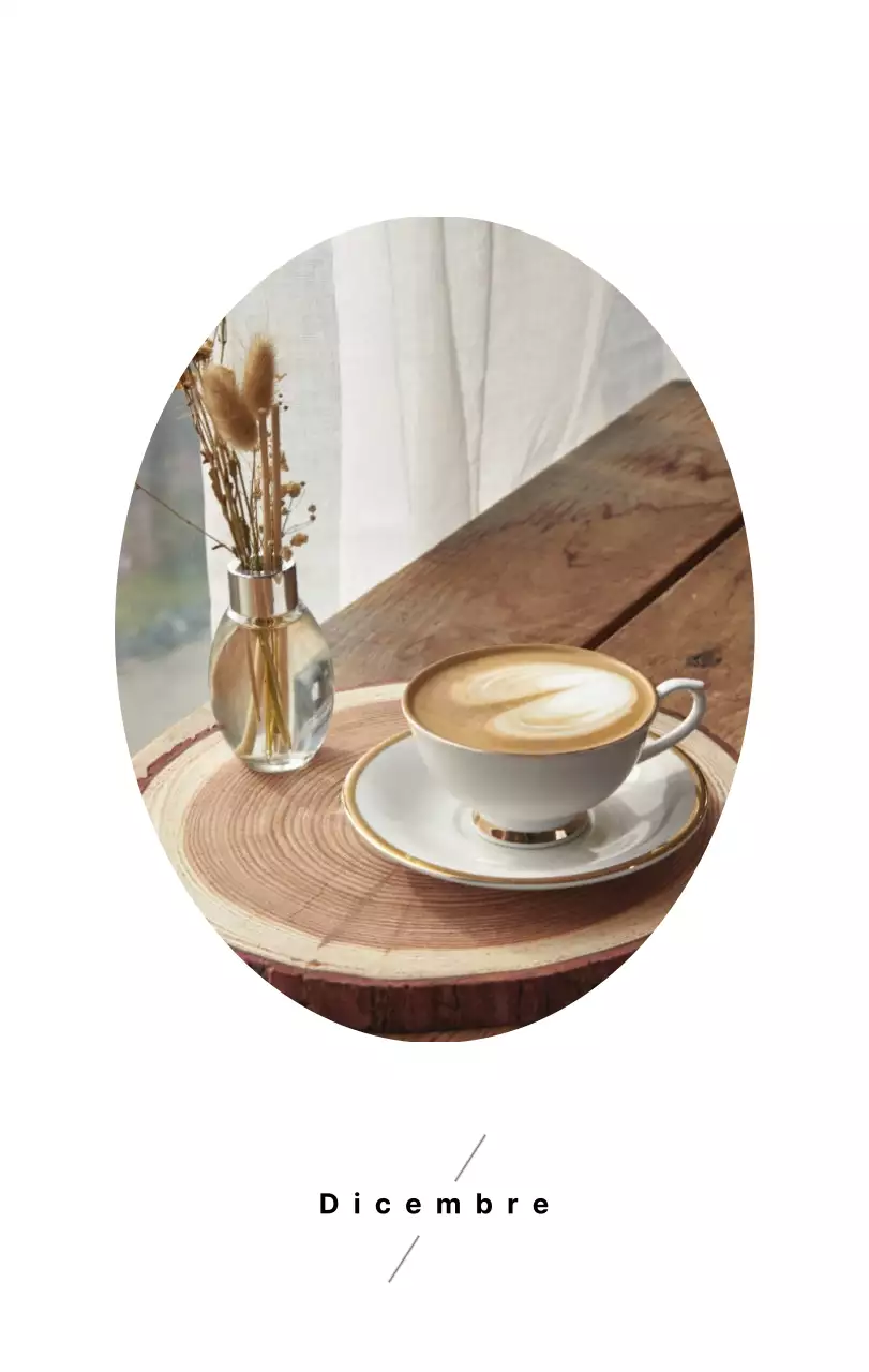 Semplice calendario da tavolo con foto di caffè per bar nei toni del bianco