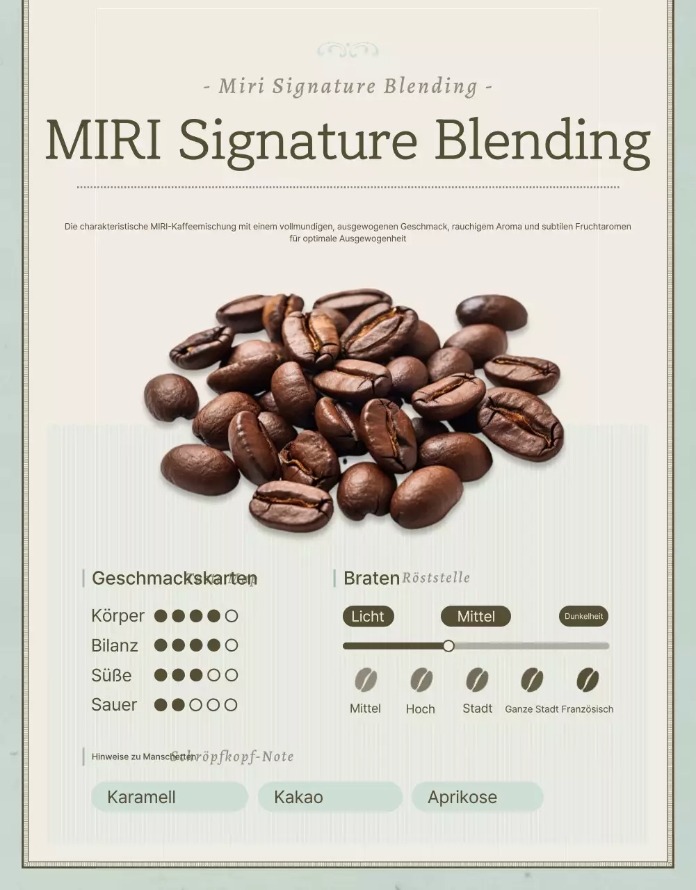 Förderung des Verkaufs von alten Kaffeebohnen in Hellblau und Braun