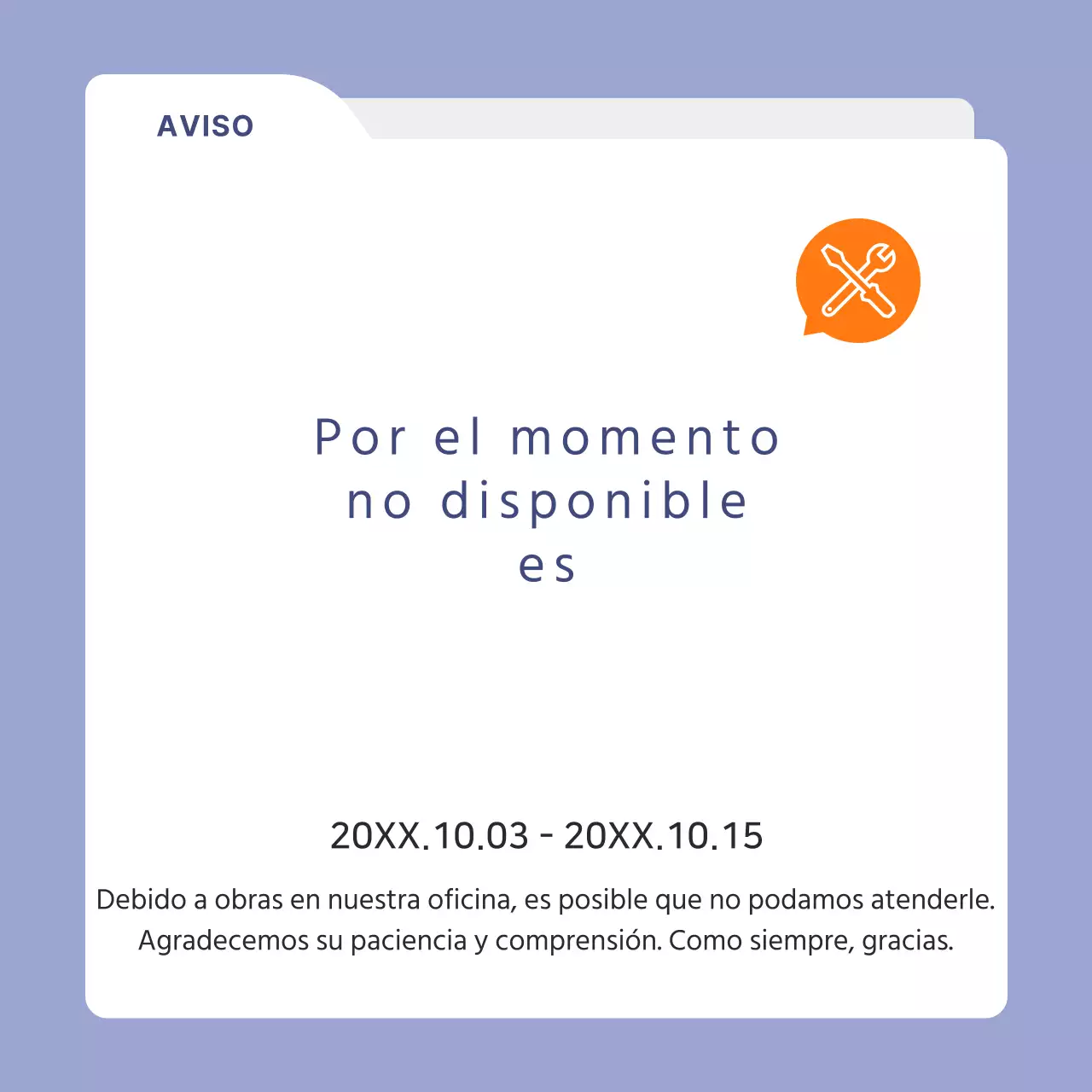 Aviso de construcción simple malva