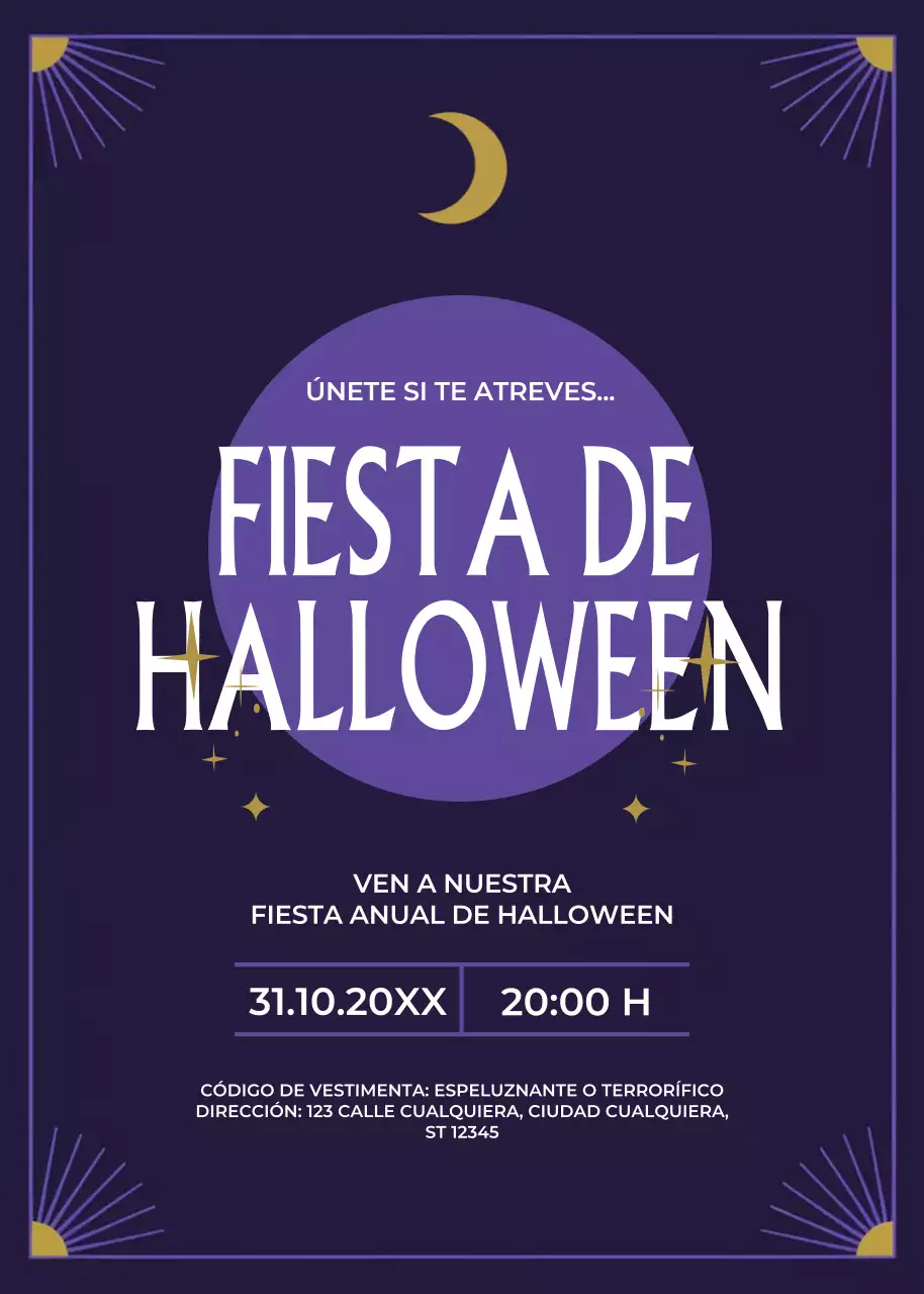 invitación retro morada de Halloween