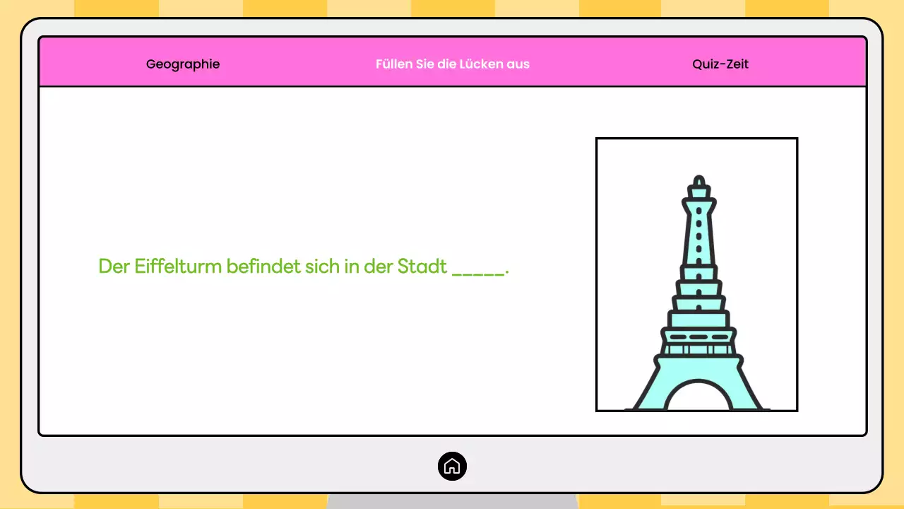 Rosa und gelbes Quiz zur modernen Geografie
