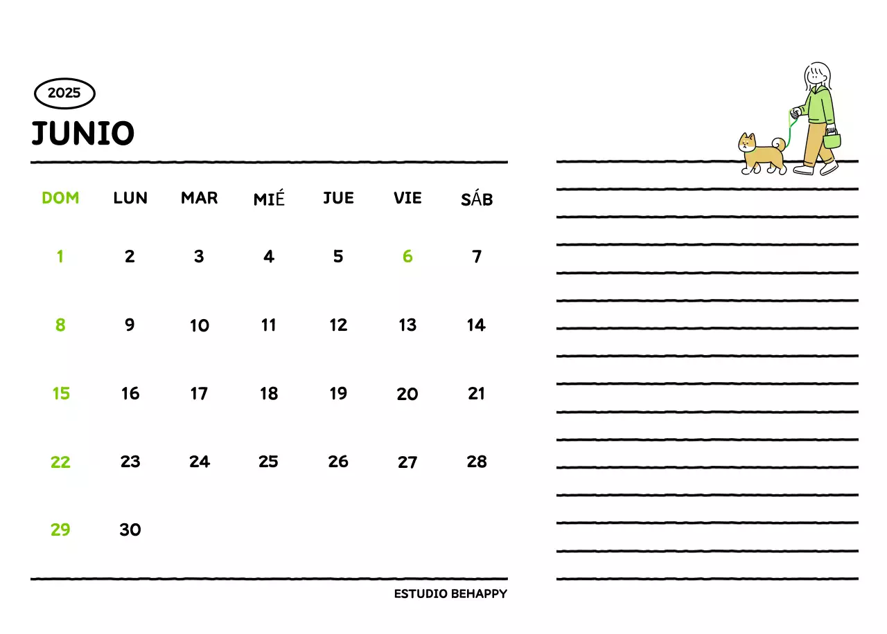 Calendario ilustrado con un bonito estilo de líneas