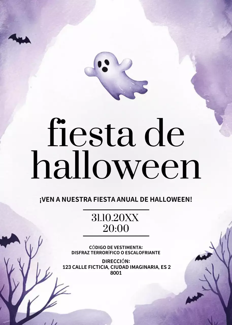invitación espeluznante morada de Halloween