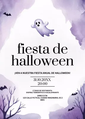 invitación espeluznante morada de Halloween
