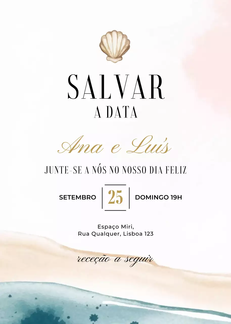Convite de casamento dourado azul laranja estilo elegante