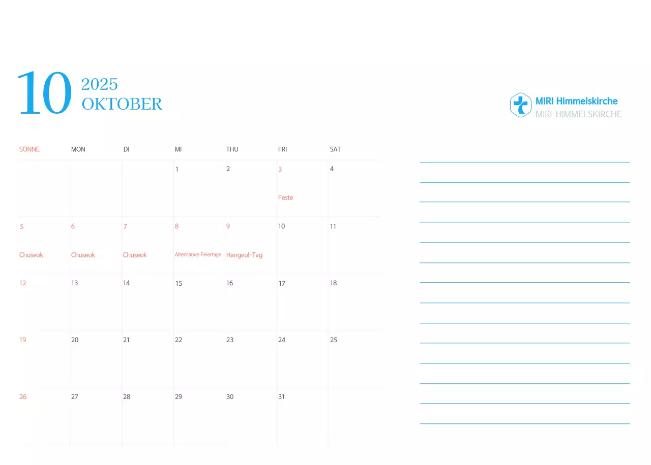 Blaues modernes Konzept Kirchenkalender