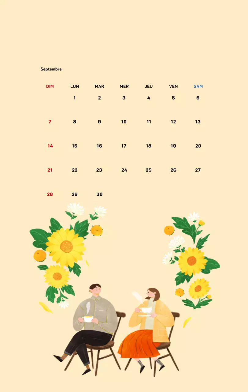 Calendrier du Nouvel An avec illustrations chaleureuses