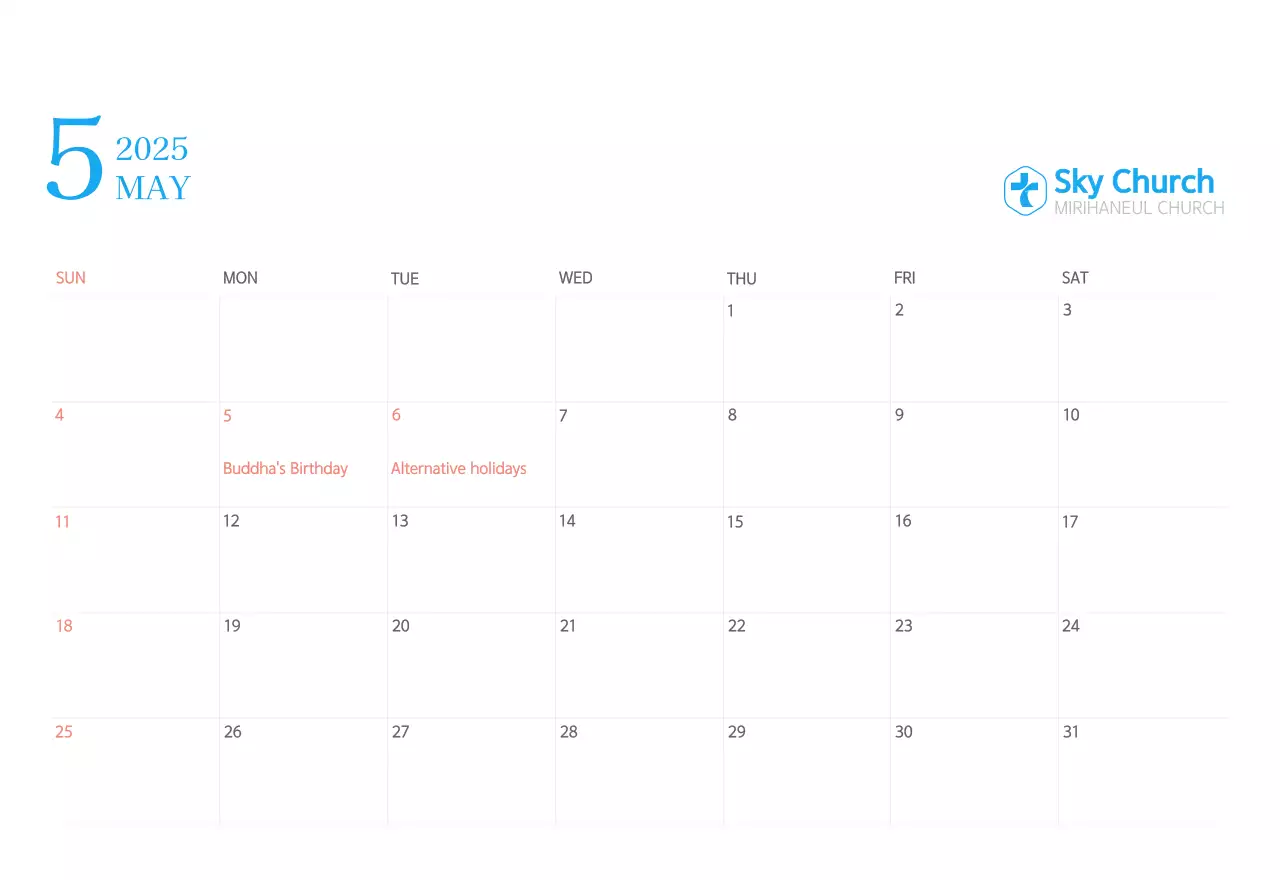 Kalender gereja berkonsep modern berwarna biru