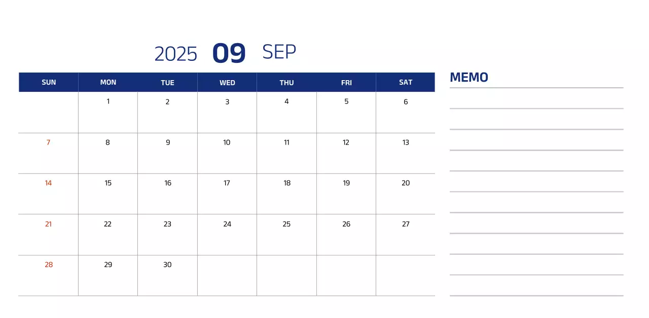 Simple calendar with blue, clean illustrations