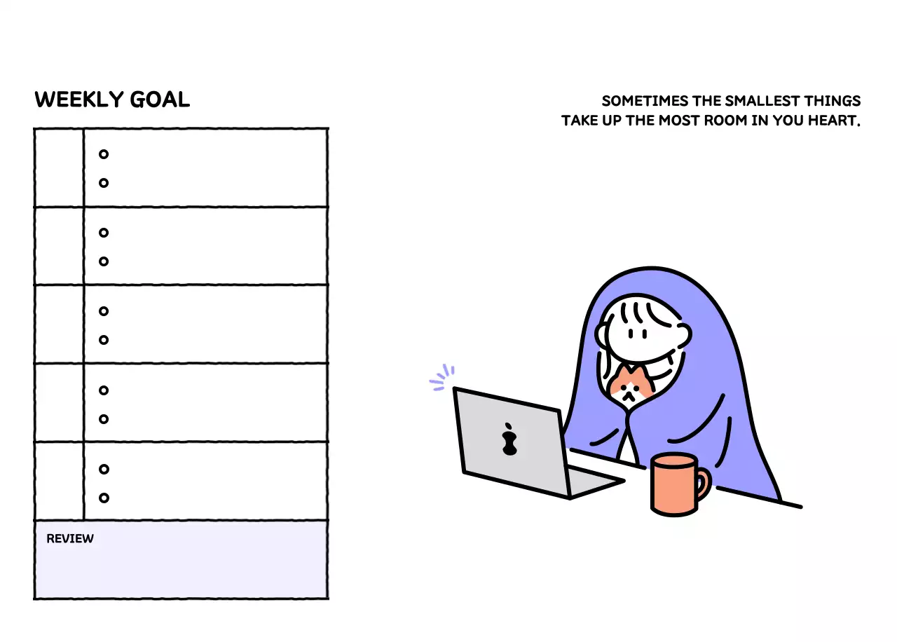 Illustrated calendar with a cute line style