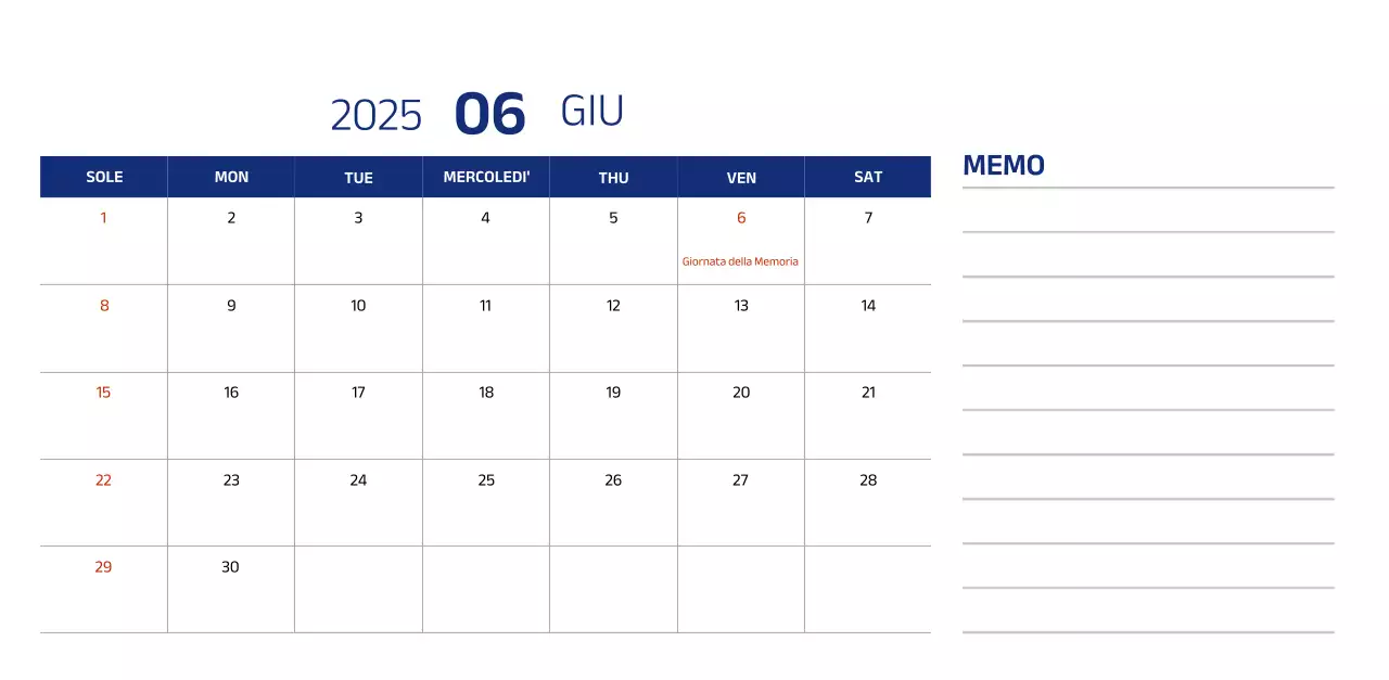 Calendario semplice con illustrazioni blu e pulite