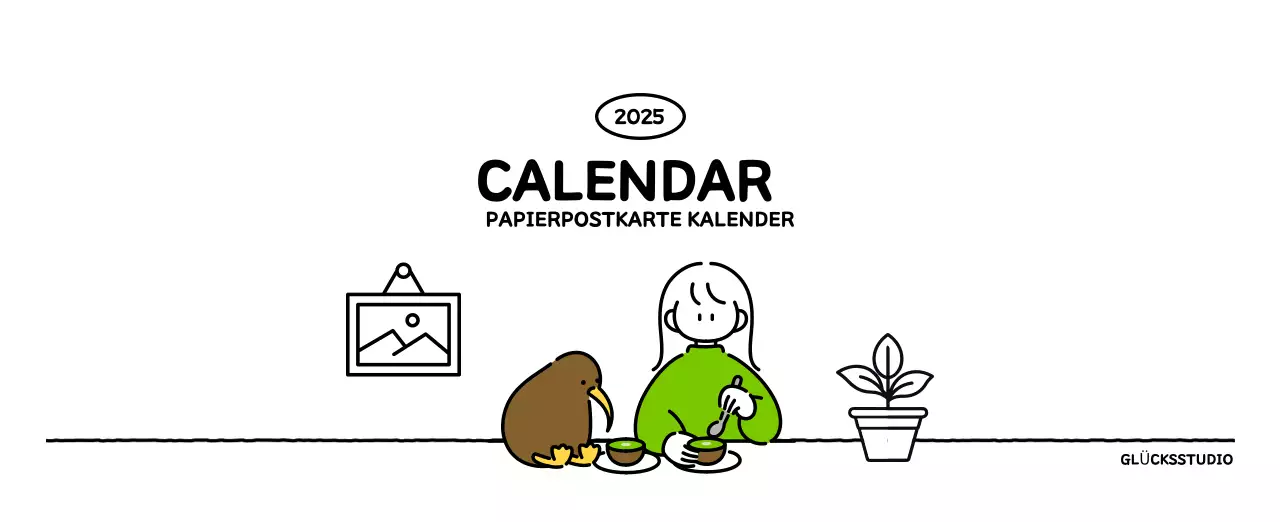 Illustrierter Kalender mit schönem Linienstil