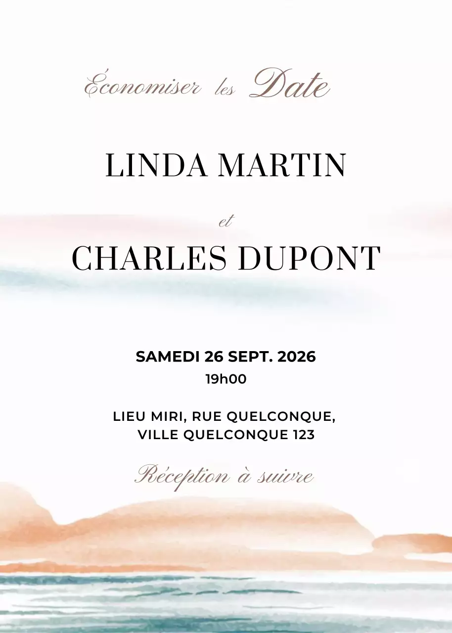 Invitation de mariage bleu orange style minimal