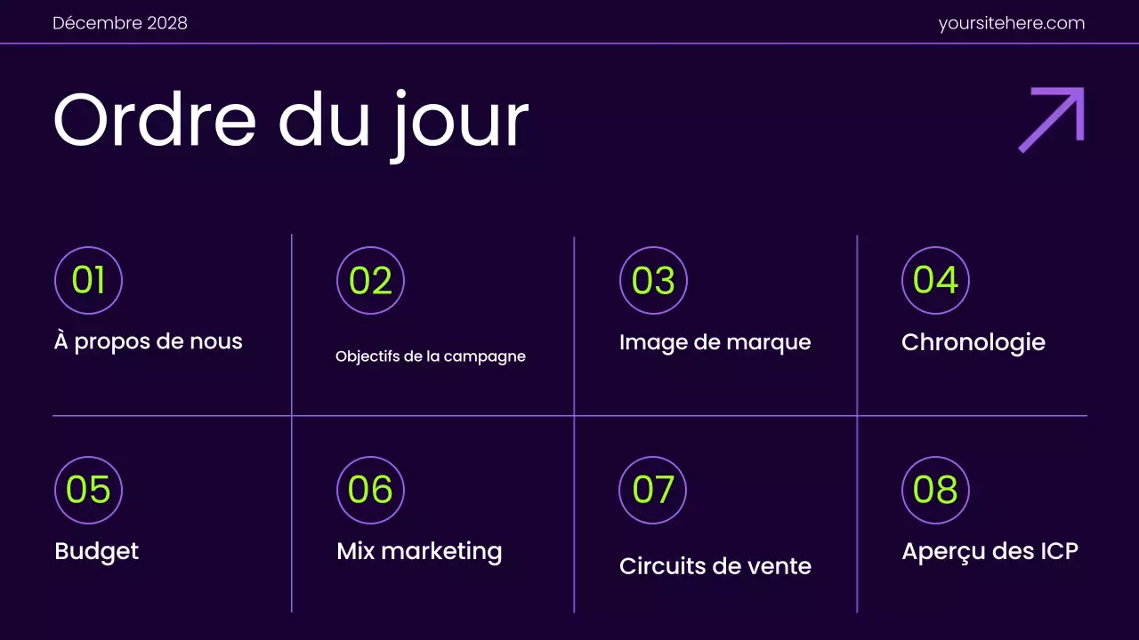 Présentation du plan marketing en dégradé moderne violet