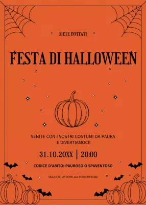 Invito alla festa di Halloween arancione e nero in stile minimal