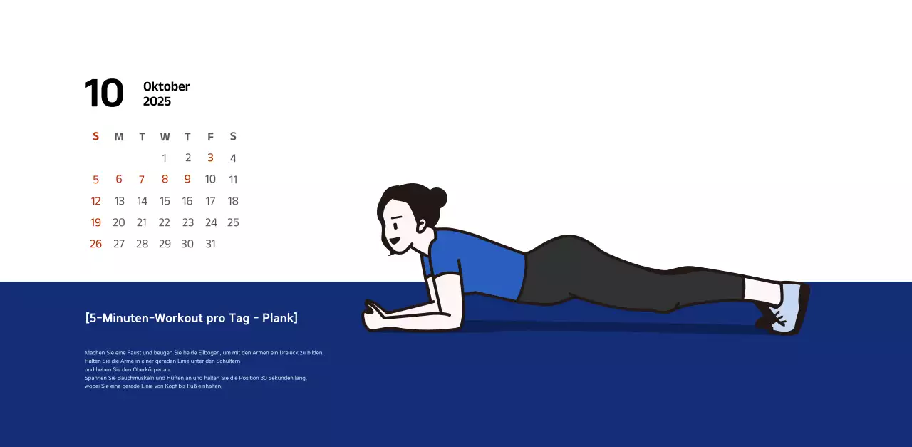 Einfacher Kalender mit blauen, klaren Illustrationen