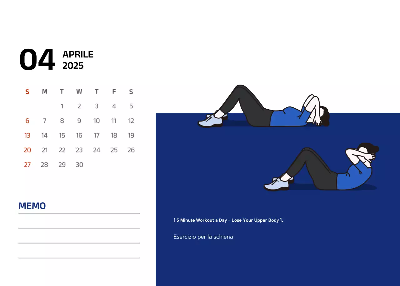 Calendario semplice con illustrazioni blu e pulite