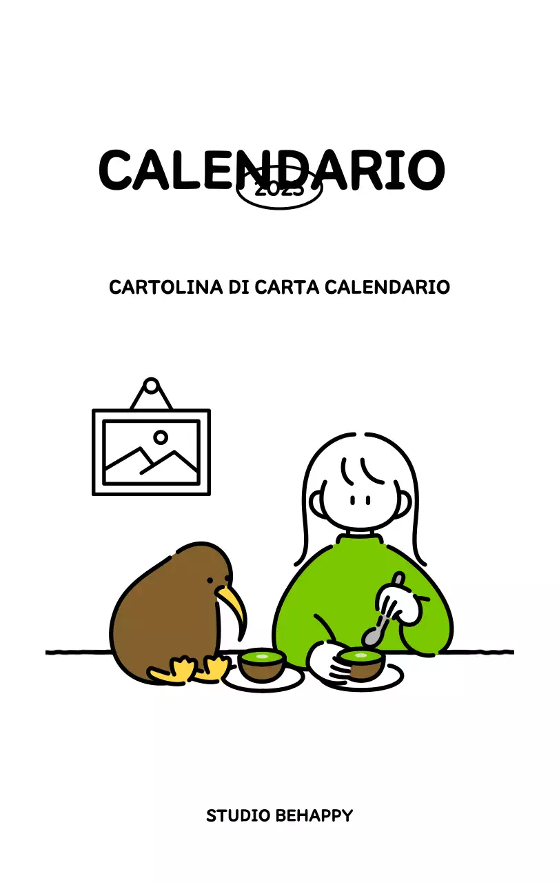 Calendario illustrato con un grazioso stile di linee