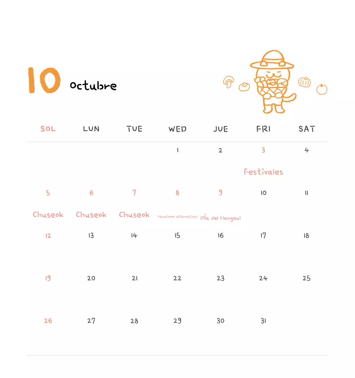 Calendario diario en marfil