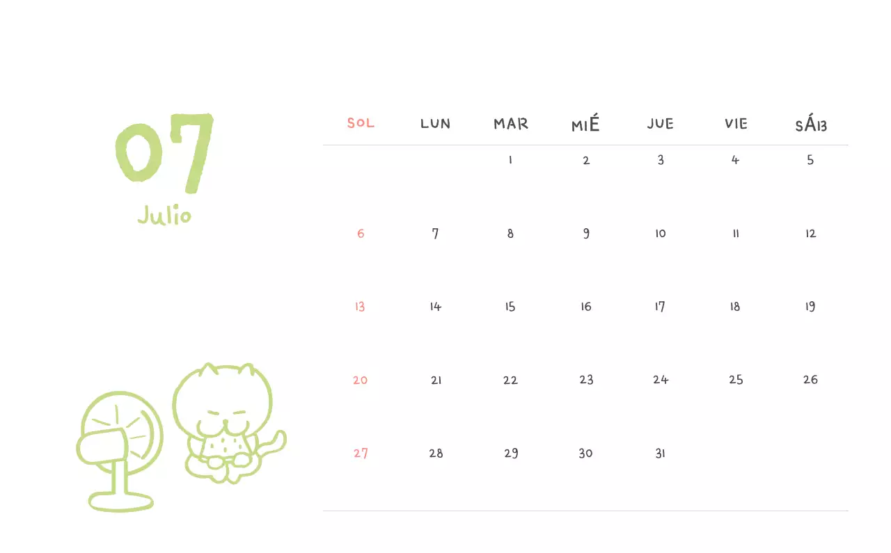 Calendario diario en marfil