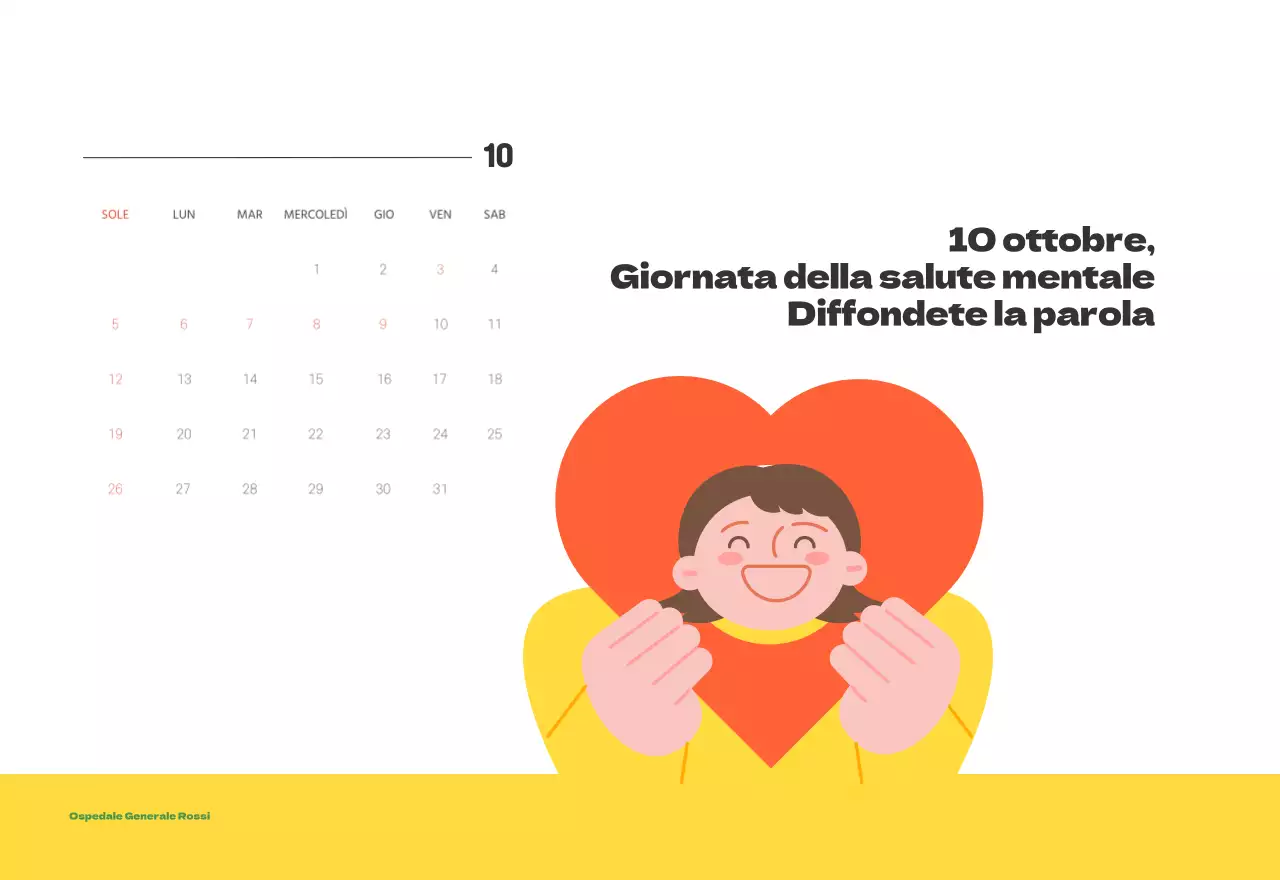 Un ospedale festivo con illustrazioni a tema salute e famiglia e accenti colorati