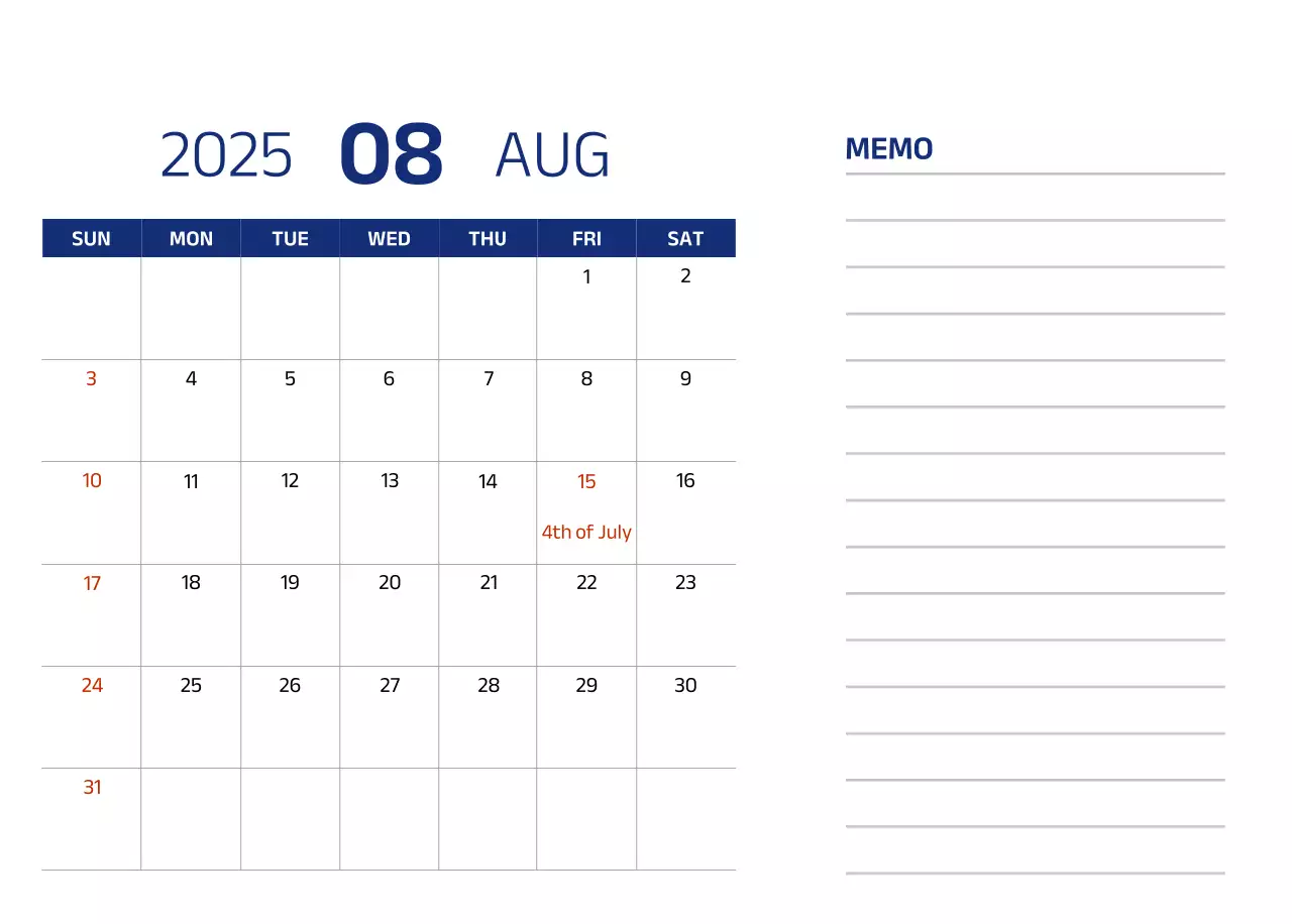 Simple calendar with blue, clean illustrations