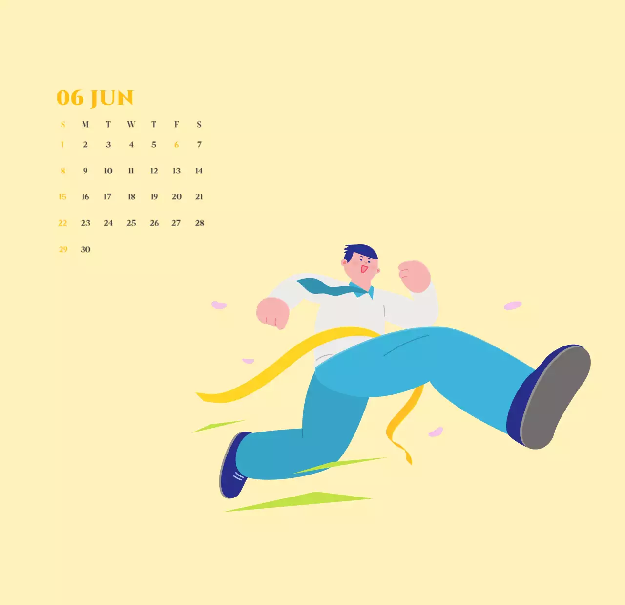 Kalender met jeugdillustraties op een geelgroene achtergrond