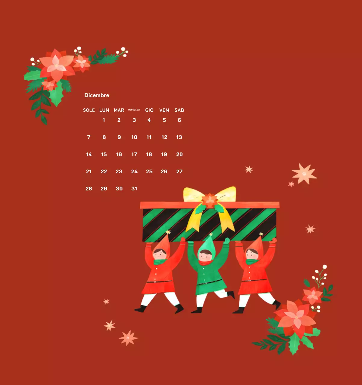 Calendario di Capodanno con una calda illustrazione