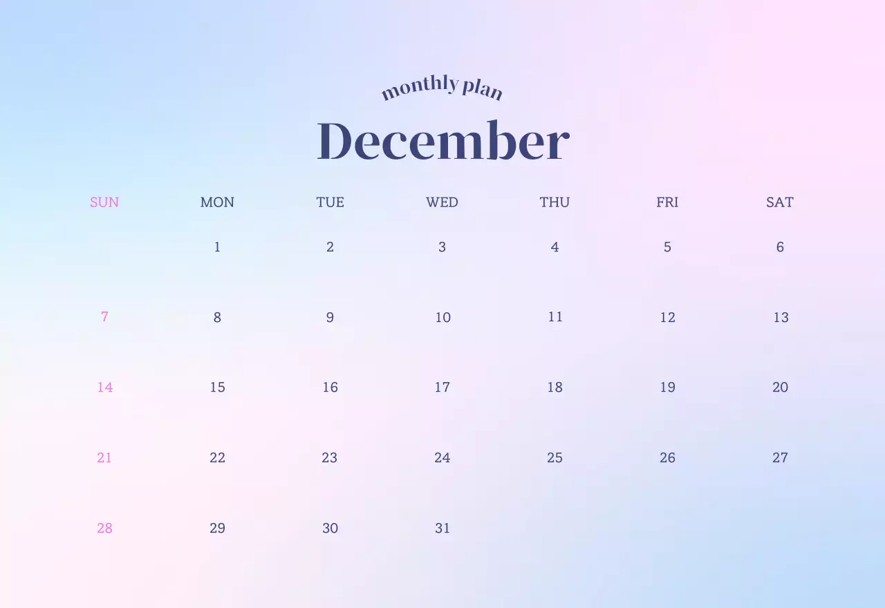 グラデーションミニマルカレンダーカレンダー