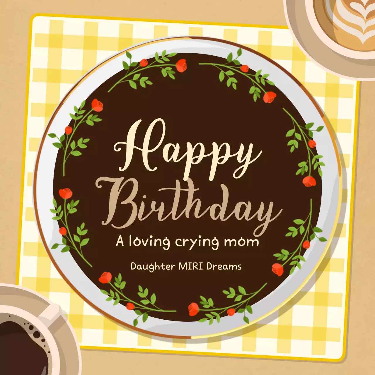 Bài đăng trên mạng xã hội thiệp sinh nhật cổ điển màu nâu