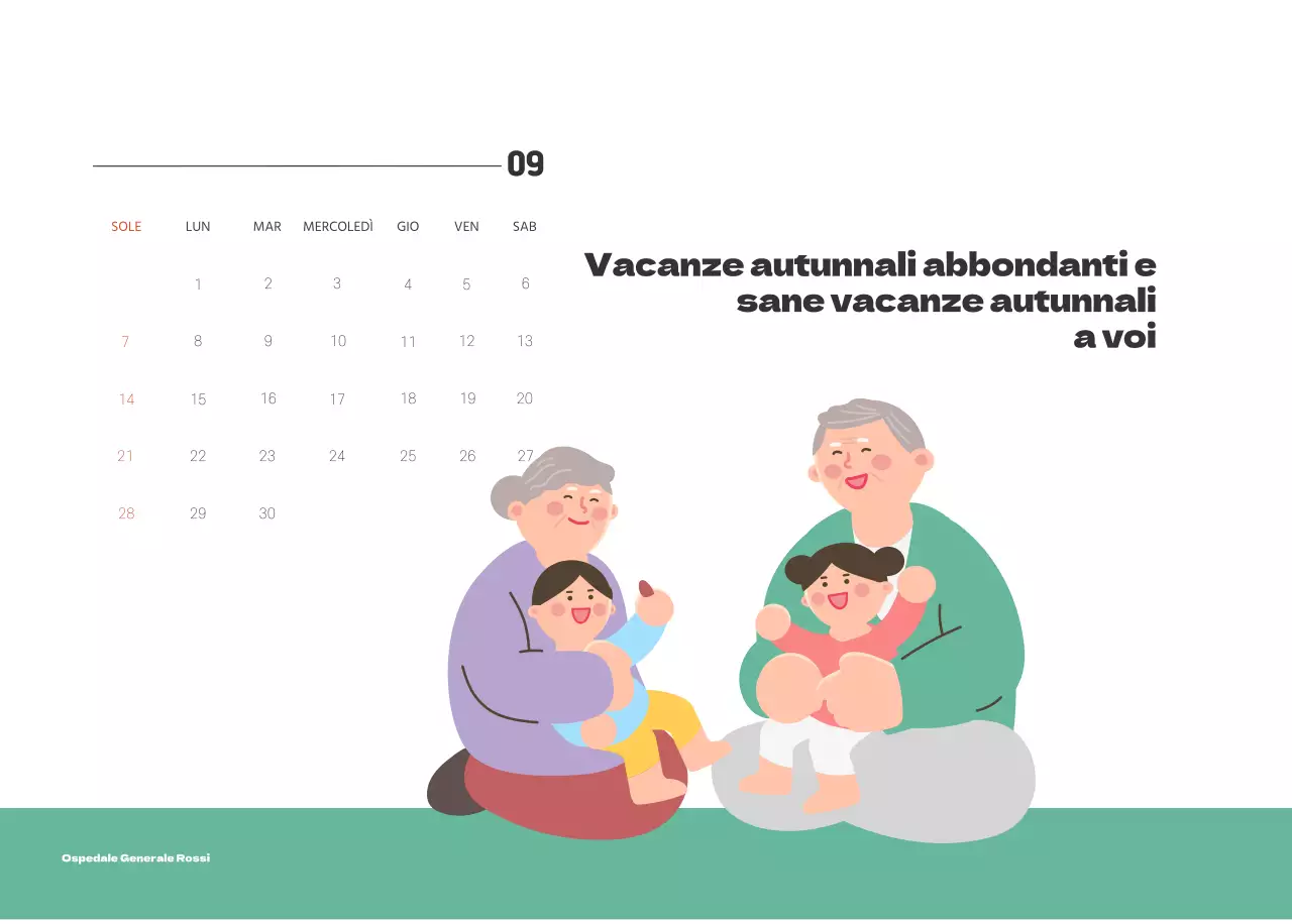 Un ospedale festivo con illustrazioni a tema salute e famiglia e accenti colorati