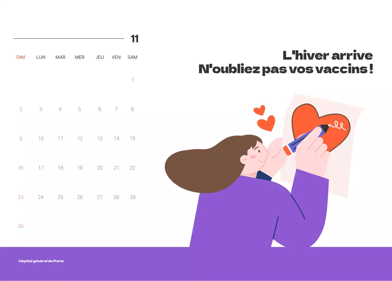 Un hôpital festif avec des illustrations sur le thème de la santé et de la famille et des accents colorés.