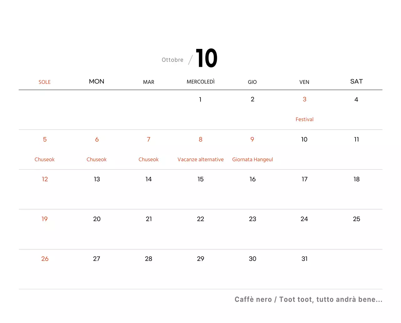 Semplice calendario da tavolo con foto di caffè per bar nei toni del bianco