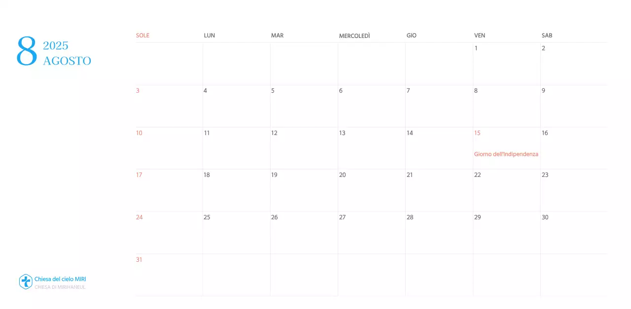 Calendario ecclesiastico blu di concezione moderna