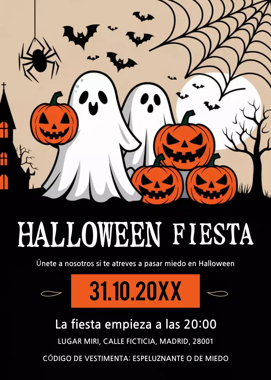 Invitación fiesta Halloween naranja negro
