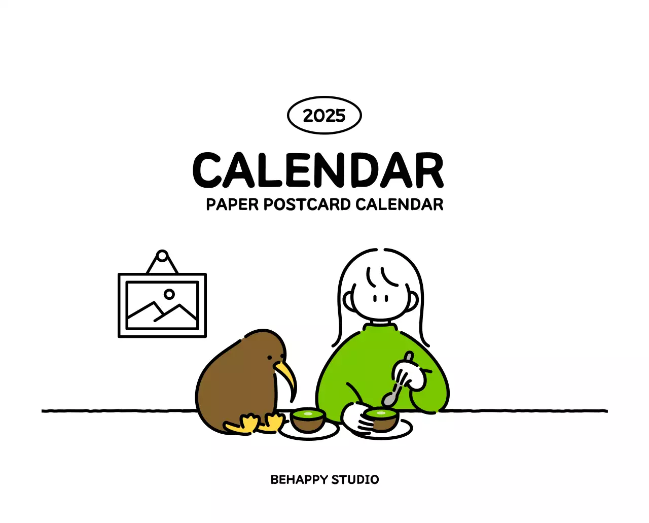 Illustrated calendar with a cute line style