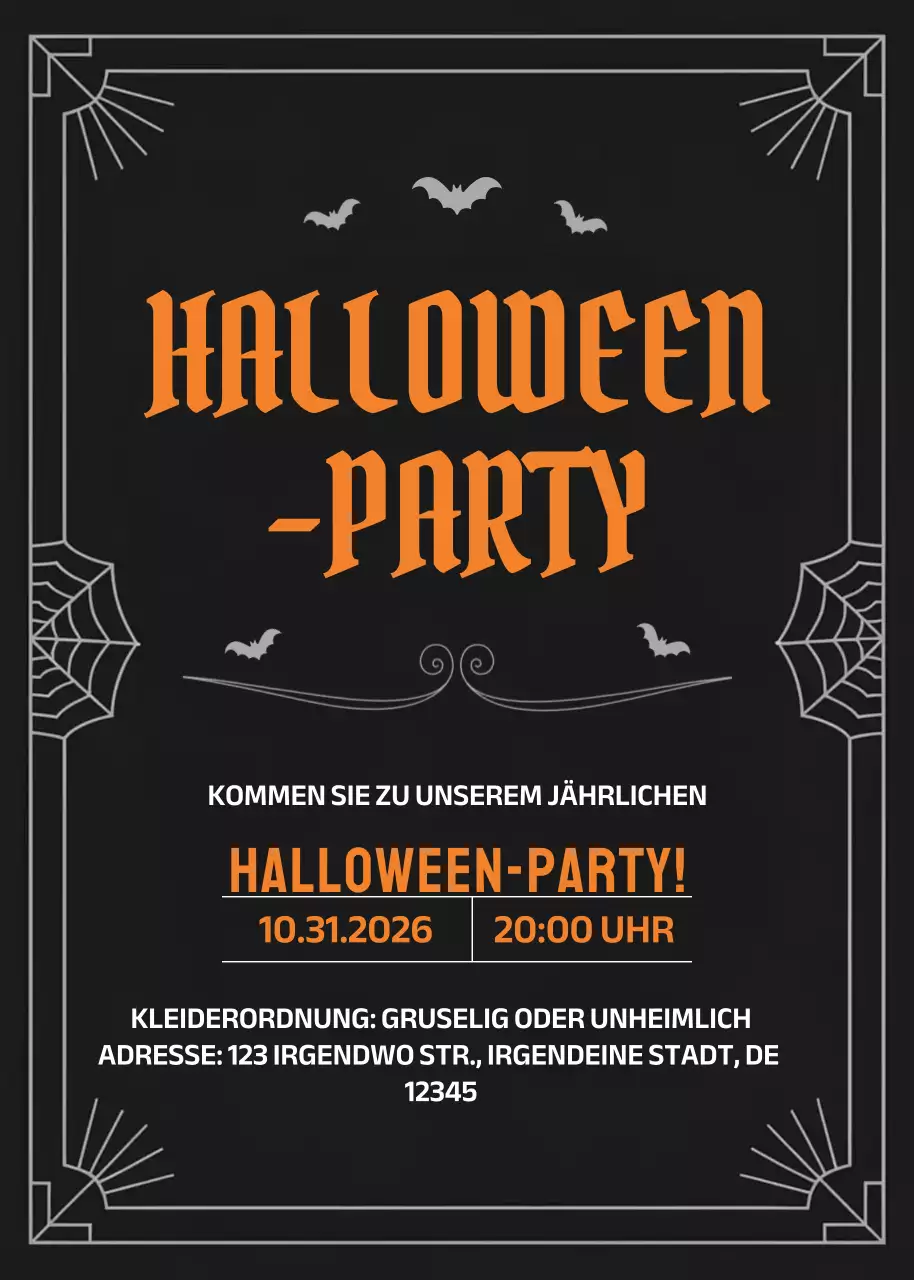 Schwarze Gothic-Halloween-Einladung